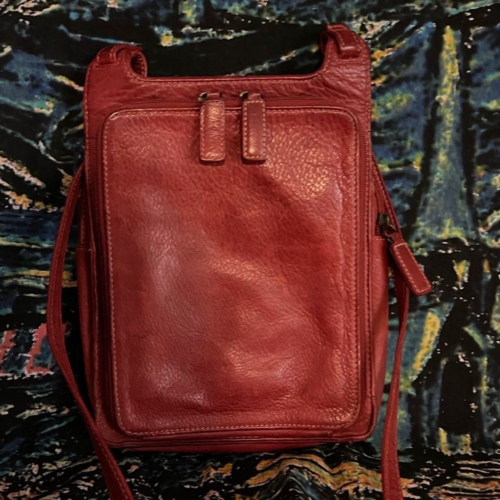 Vintage Fossil Red Leather Crossbody Travel Bag